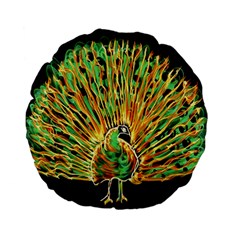 Unusual Peacock Drawn With Flame Lines Standard 15  Premium Flano Round Cushions by BangZart