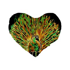 Unusual Peacock Drawn With Flame Lines Standard 16  Premium Flano Heart Shape Cushions by BangZart