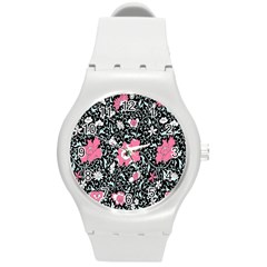 Oriental Style Floral Pattern Background Wallpaper Round Plastic Sport Watch (m) by BangZart