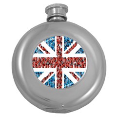 Fun And Unique Illustration Of The Uk Union Jack Flag Made Up Of Cartoon Ladybugs Round Hip Flask (5 Oz) by BangZart