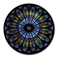 Stained Glass Rose Window In France s Strasbourg Cathedral Round Mousepads by BangZart