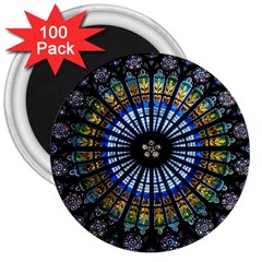 Stained Glass Rose Window In France s Strasbourg Cathedral 3  Magnets (100 Pack) by BangZart