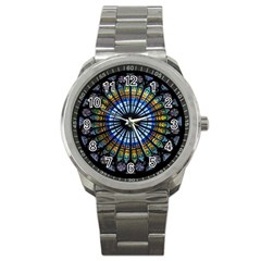 Stained Glass Rose Window In France s Strasbourg Cathedral Sport Metal Watch by BangZart