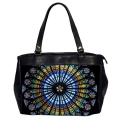 Stained Glass Rose Window In France s Strasbourg Cathedral Office Handbags (2 Sides)  by BangZart