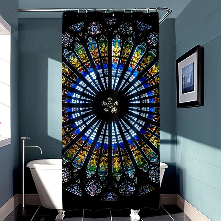 Stained Glass Rose Window In France s Strasbourg Cathedral Shower Curtain 36  x 72  (Stall) 