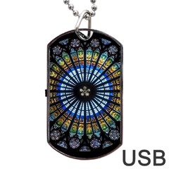 Stained Glass Rose Window In France s Strasbourg Cathedral Dog Tag Usb Flash (one Side) by BangZart