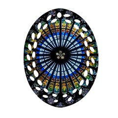 Stained Glass Rose Window In France s Strasbourg Cathedral Oval Filigree Ornament (two Sides) by BangZart