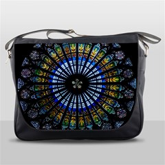 Stained Glass Rose Window In France s Strasbourg Cathedral Messenger Bags by BangZart