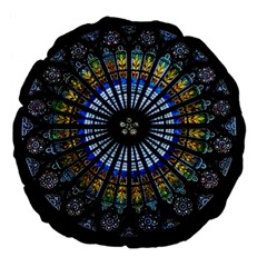 Stained Glass Rose Window In France s Strasbourg Cathedral Large 18  Premium Flano Round Cushions by BangZart