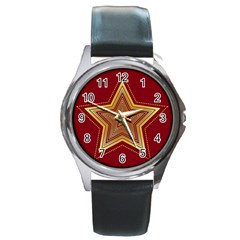 Christmas Star Seamless Pattern Round Metal Watch by BangZart