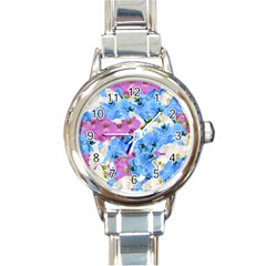 Tulips Floral Pattern Round Italian Charm Watch by paulaoliveiradesign