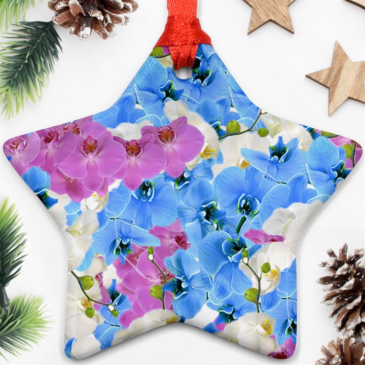 Tulips Floral Pattern Star Ornament (Two Sides)