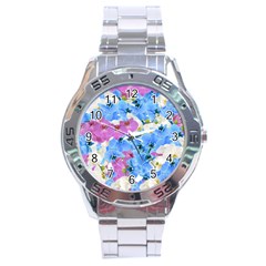 Tulips Floral Pattern Stainless Steel Analogue Watch by paulaoliveiradesign