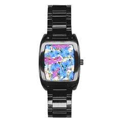 Tulips Floral Pattern Stainless Steel Barrel Watch by paulaoliveiradesign