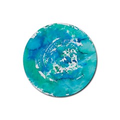 Blue Watercolors Circle                          Rubber Round Coaster (4 Pack) by LalyLauraFLM