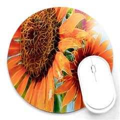 Sunflower Art  Artistic Effect Background Round Mousepads by BangZart