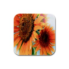 Sunflower Art  Artistic Effect Background Rubber Square Coaster (4 Pack)  by BangZart