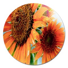 Sunflower Art  Artistic Effect Background Magnet 5  (round) by BangZart