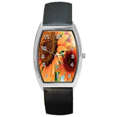 Sunflower Art  Artistic Effect Background Barrel Style Metal Watch by BangZart