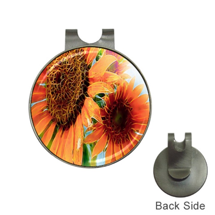 Sunflower Art  Artistic Effect Background Hat Clips with Golf Markers