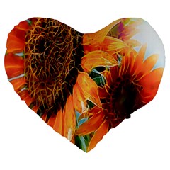 Sunflower Art  Artistic Effect Background Large 19  Premium Flano Heart Shape Cushions by BangZart