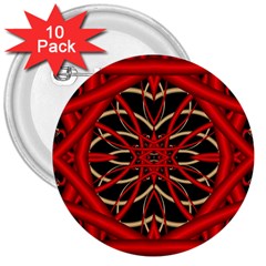 Fractal Wallpaper With Red Tangled Wires 3  Buttons (10 Pack)  by BangZart