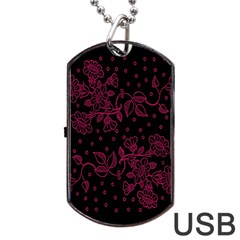 Pink Floral Pattern Background Wallpaper Dog Tag Usb Flash (one Side) by BangZart