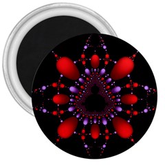 Fractal Red Violet Symmetric Spheres On Black 3  Magnets by BangZart