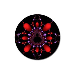 Fractal Red Violet Symmetric Spheres On Black Magnet 3  (round) by BangZart