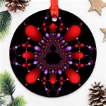 Fractal Red Violet Symmetric Spheres On Black Round Ornament (Two Sides) Back