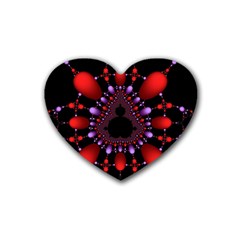 Fractal Red Violet Symmetric Spheres On Black Rubber Coaster (heart)  by BangZart