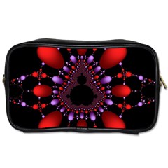 Fractal Red Violet Symmetric Spheres On Black Toiletries Bags by BangZart