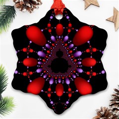 Fractal Red Violet Symmetric Spheres On Black Snowflake Ornament (two Sides) by BangZart