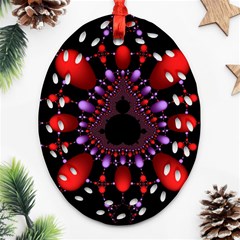 Fractal Red Violet Symmetric Spheres On Black Oval Filigree Ornament (two Sides) by BangZart