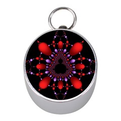 Fractal Red Violet Symmetric Spheres On Black Mini Silver Compasses by BangZart