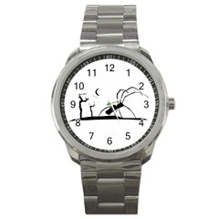 Dark Scene Silhouette Style Graphic Illustration Sport Metal Watch by dflcprints