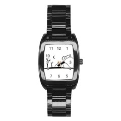 Dark Scene Silhouette Style Graphic Illustration Stainless Steel Barrel Watch by dflcprints