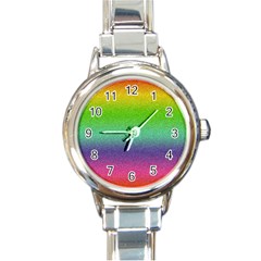 Metallic Rainbow Glitter Texture Round Italian Charm Watch by paulaoliveiradesign