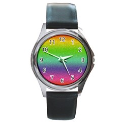 Metallic Rainbow Glitter Texture Round Metal Watch by paulaoliveiradesign