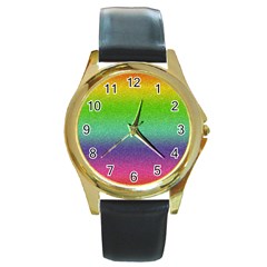 Metallic Rainbow Glitter Texture Round Gold Metal Watch by paulaoliveiradesign