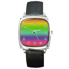 Metallic Rainbow Glitter Texture Square Metal Watch by paulaoliveiradesign