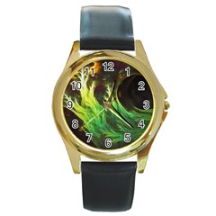 A Seaweed s Deepdream Of Faded Fractal Fall Colors Round Gold Metal Watch by jayaprime