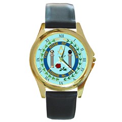 Rose Of Minden 918 With Roman Numerals Round Gold Metal Watch by mdnp