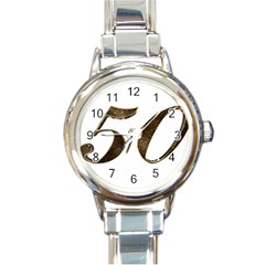 Number 50 Elegant Gold Glitter Look Typography Round Italian Charm Watch by yoursparklingshop