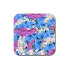 Tulips Flower Pattern Rubber Coaster (square)  by paulaoliveiradesign