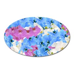 Tulips Flower Pattern Oval Magnet by paulaoliveiradesign