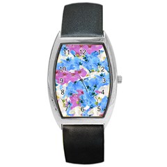 Tulips Flower Pattern Barrel Style Metal Watch by paulaoliveiradesign