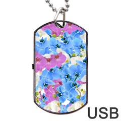 Tulips Flower Pattern Dog Tag Usb Flash (one Side) by paulaoliveiradesign