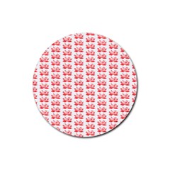 Red Lotus Floral Pattern Rubber Round Coaster (4 Pack)  by paulaoliveiradesign