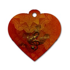 Golden Clef On Vintage Background Dog Tag Heart (one Side) by FantasyWorld7